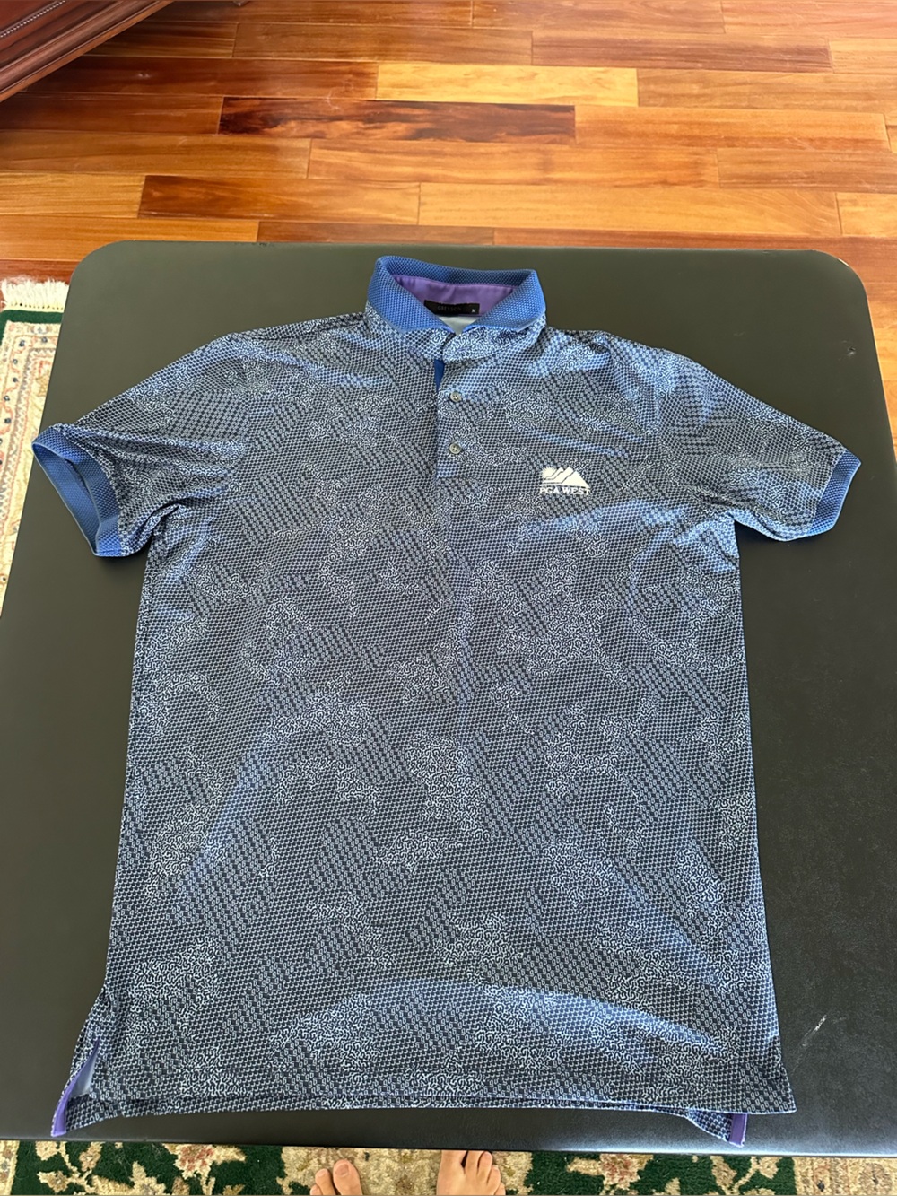 Greyson Golf Men's Blue Patterned Polo Shirt PGA West Logo Medium